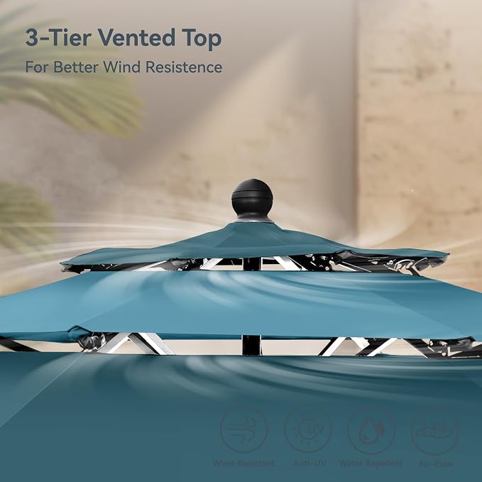 PHI VILLA 10ft Outdoor Patio Umbrellas, 3 Tier Table Umbrella, Cyan & Green | - Image 8