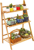 Ufine Bamboo Ladder Plant Stand 3 Tier Foldable Flower Pot Display Shelf | by Ufine