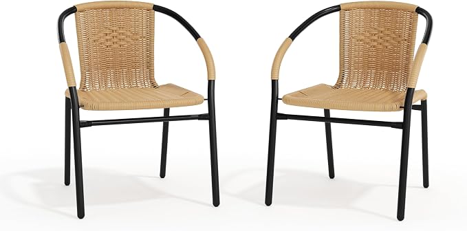 Flash Furniture Lila 2 Pack Beige Rattan Indoor-Outdoor Restaurant Stack Chair - Image 12