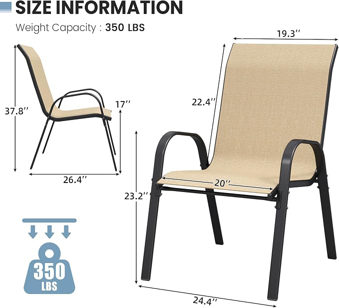 Patio Dining Chairs Set of 4, Stackable Dining Chairs, Breathable Fabric - Image 3