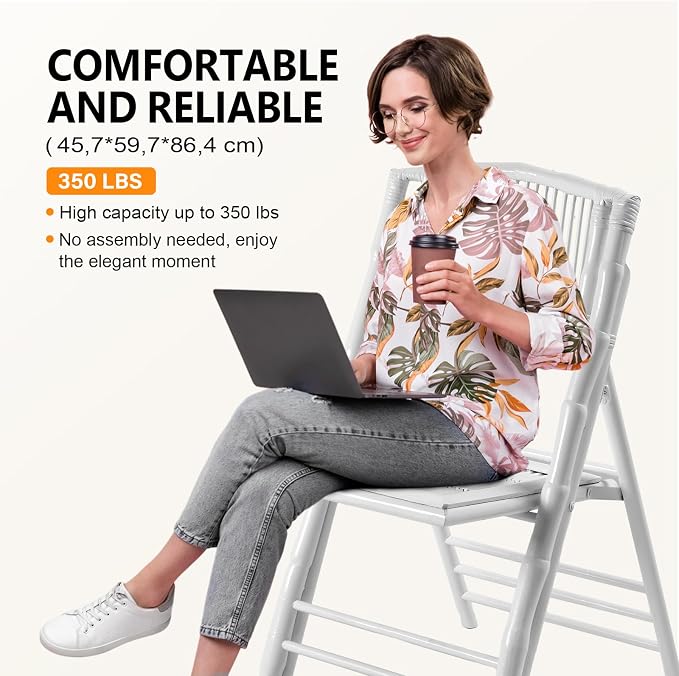 VINGLI Bamboo Folding Chair, Foldable Dining Wood Chairs Comfortable Seat - Image 4