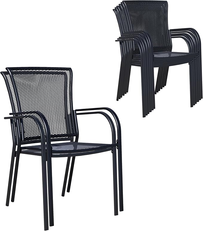Patio Dining Chairs Set of 8, Metal Mesh Patio Furniture Set by Home