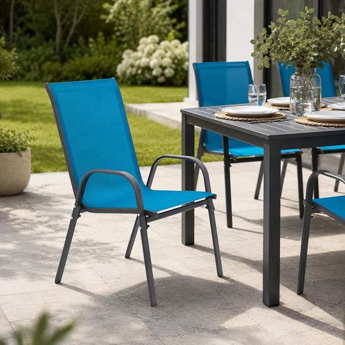 Patio Chairs Set of 4, Stacking Patio Chairs - Image 4