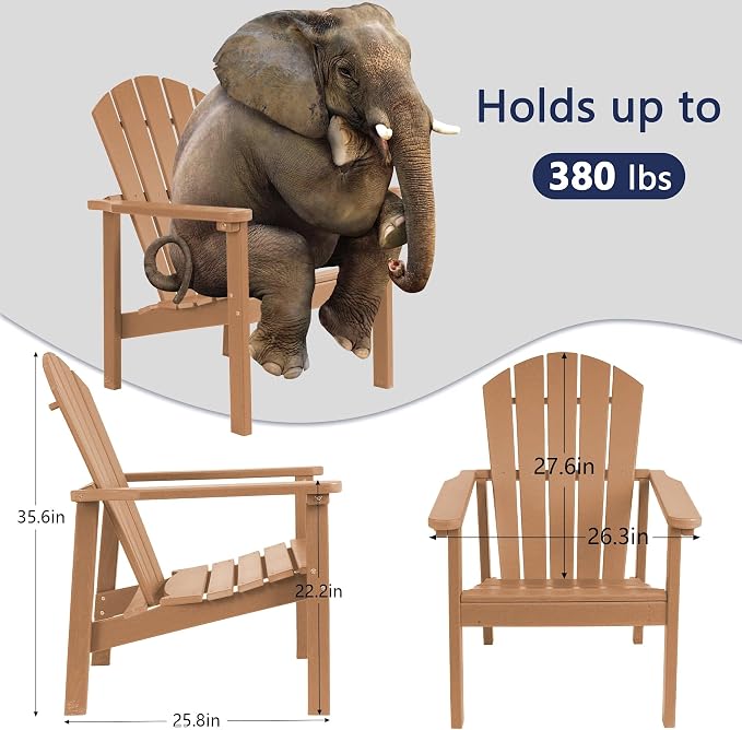 Compact Stackable Adirondack Chairs Set of 2, Teak | 26.3" Wide HDPE, - Image 3