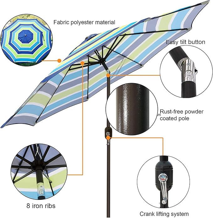 9' Outdoor Patio Umbrella, Outdoor Table Umbrella, Yard Umbrella, Market - Image 2