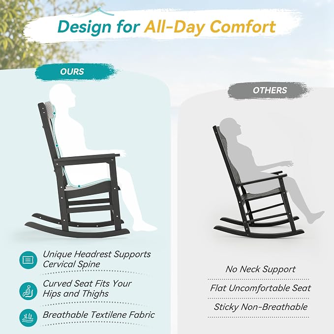 3-Piece Outdoor Rocking Chair Set, HDPE Patio Rocking Chair - Image 3