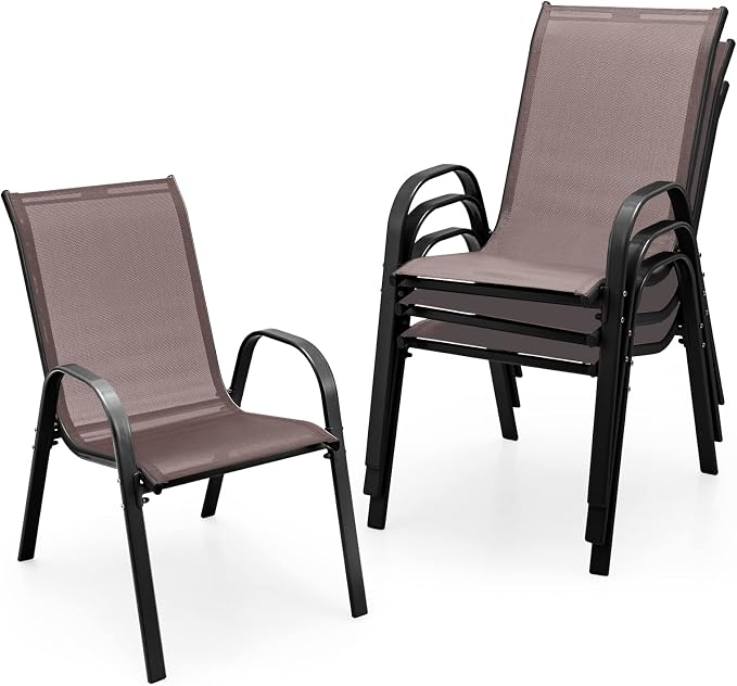 Tangkula Patio Dining Chairs Set of 4, Outdoor Stackable All Weather Heavy Duty by TANGKULA