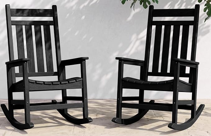 SERWALL Outdoor Rocking Chair Set of 2, Oversized Porch Rocker, Contoured 19.6" by SERWALL