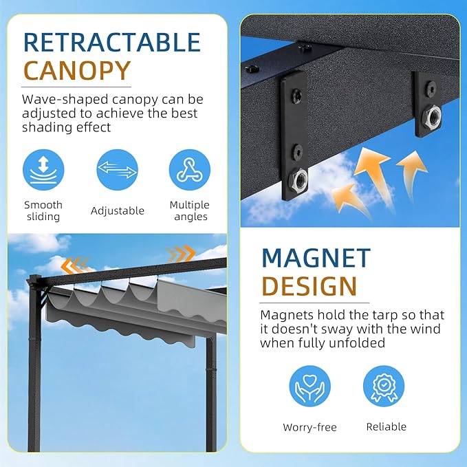 10'x12' Retractable Pergola, Outdoor Pergolas - Image 5