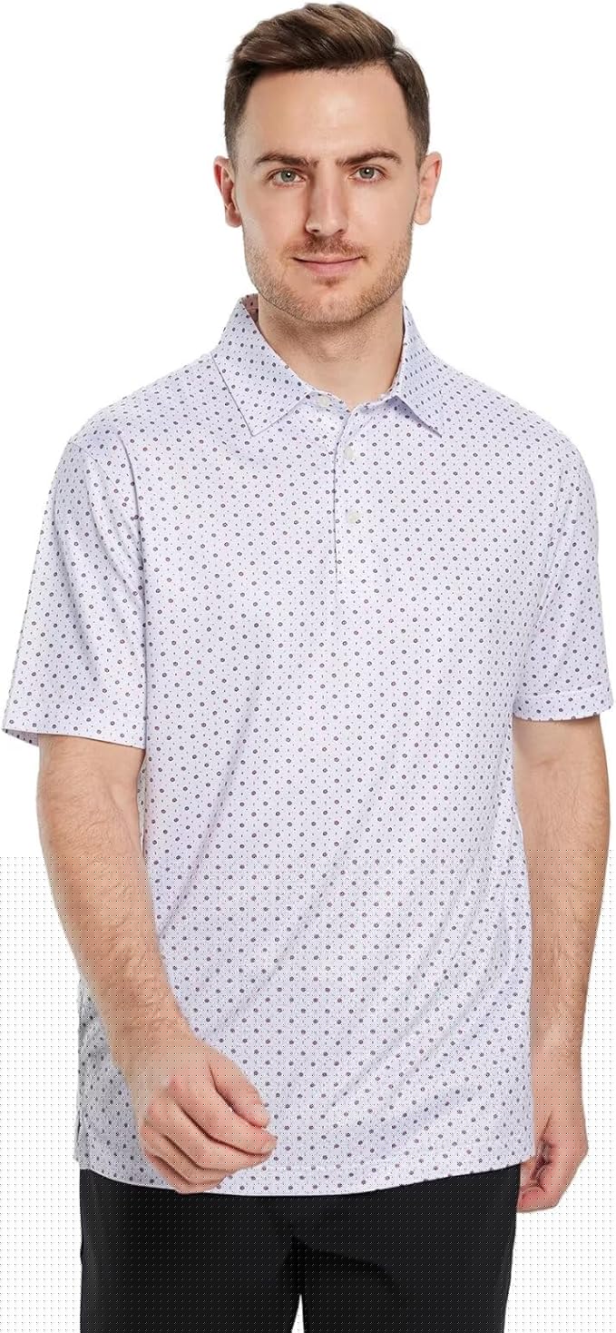 Golf Shirts for Men Dry Fit Short Sleeve Print Performance Moisture Wicking Polo Shirt