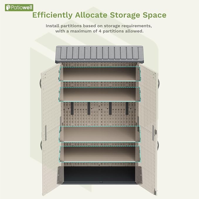 Patiowell Shelf of 26/50 Cu Ft Outdoor Storage Cabinet, 2 Shelves, Waterproof - Image 5