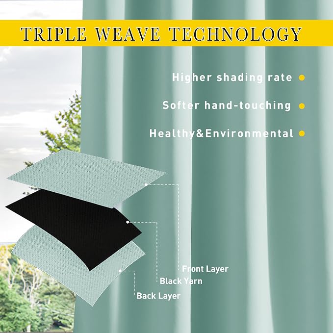 NICETOWN 2 Panels Thermal Outdoor Curtains Windproof W52xL72 Aqua Blue | - Image 5