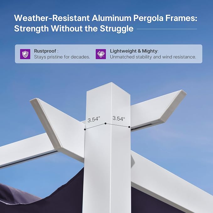 PURPLE LEAF Retractable Pergola 10' x 10' White Pergola, Extra Canopy, anchored - Image 7