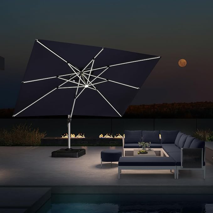 PURPLE LEAF Patio Umbrella 10' X 13' Double Top Solar LED Light, Support to by PURPLELEAF