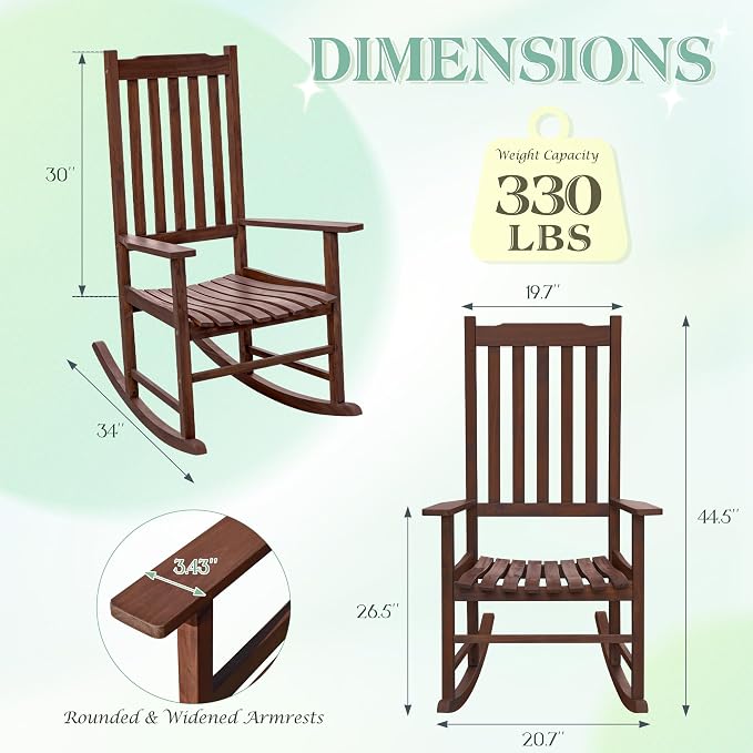 Flamaker Acacia Wooden Rocking Chair Outdoor Rocking Chair | Oversized Wooden - Image 3