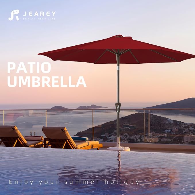 JEAREY 9FT Outdoor Patio Umbrella, Market Umbrella, Burgundy | Outdoor Table - Image 7