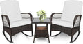 3pcs Modern PE Wicker Outdoor Rocking Chairs & Glass Table Set by Enjoyyourlife