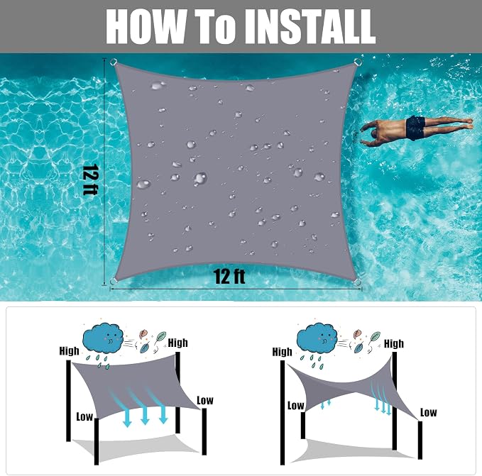 Neween Waterproof Sun Shade Sail Square UV Block Canopy - Image 5