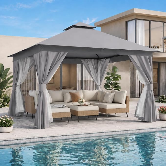 12'x12' Outdoor Gazebo, Heavy Duty Metal Frame Patio Canopy by LAUSAINTHOME