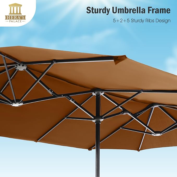 13 ft Large Double-Sided Patio Umbrella, Outdoor Umbrella, Tawny | HERA'S - Image 4
