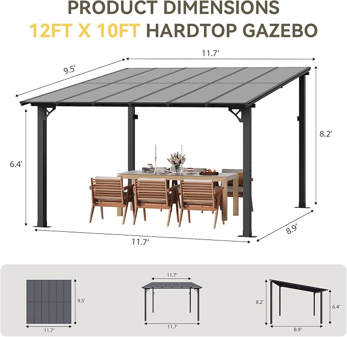Aoxun 12’x10’ Gazebo for Patio, Gazebo Pergola - Image 5