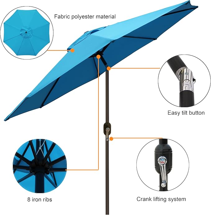9' Outdoor Patio Umbrella, Outdoor Table Umbrella, Yard Umbrella, Market - Image 3