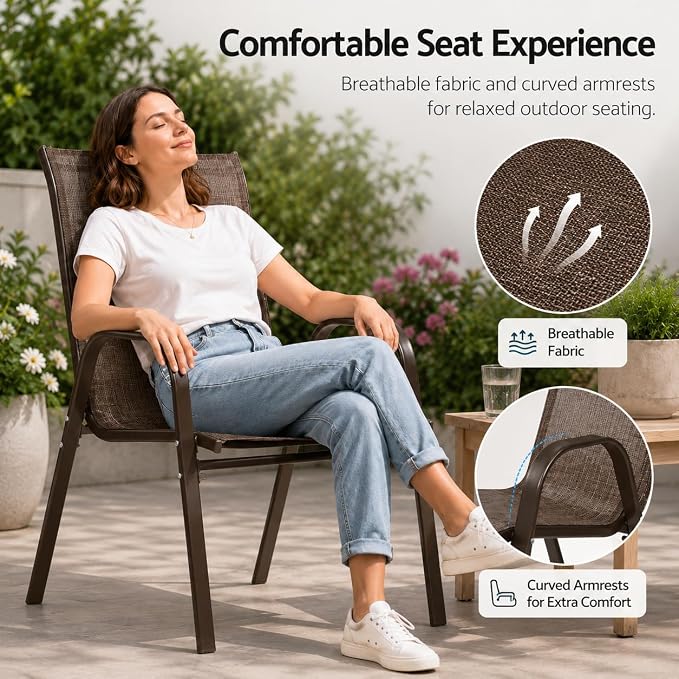 Patio Chairs Set of 4, Stacking Patio Chairs - Image 7