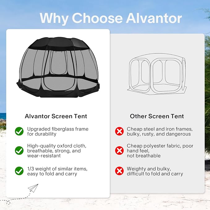Alvantor Pop Up Screen House Tent, Instant Outdoor Gazebo - Image 2
