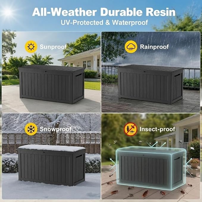 200 Gallon Outdoor Storage Box Resin Deck Box All Weather Waterproof Large - Image 2