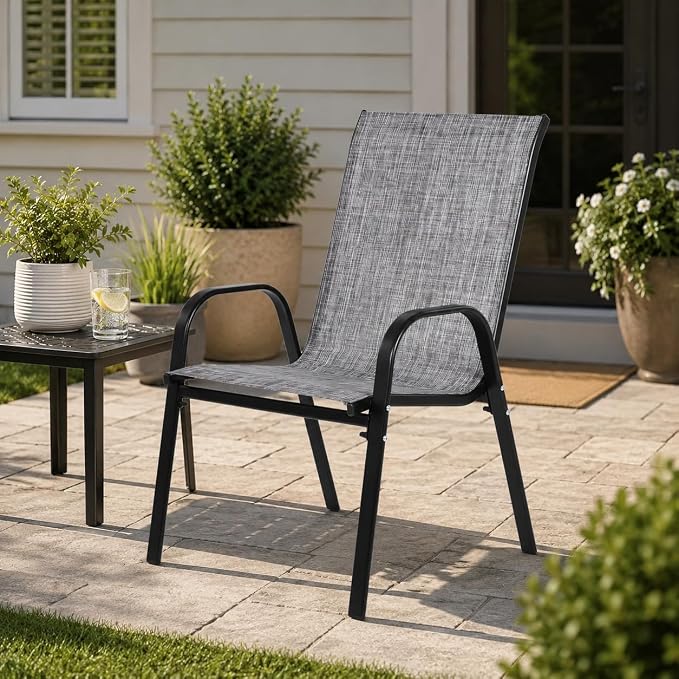 Patio Chairs Set of 4, Stacking Patio Chairs - Image 2