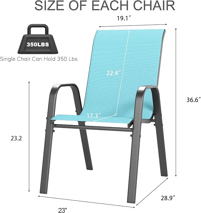 Outdoor Patio Chairs Set of 6 Stackable Dining Chairs All-Weather Textilene - Image 2