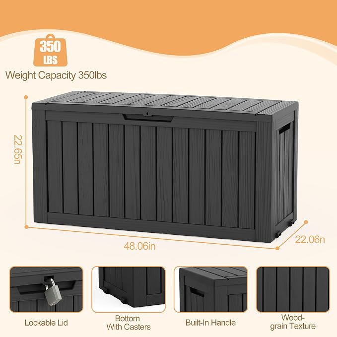 Outdoor Storage Box, Waterproof 110 Gallon Resin Deck Box - Image 2