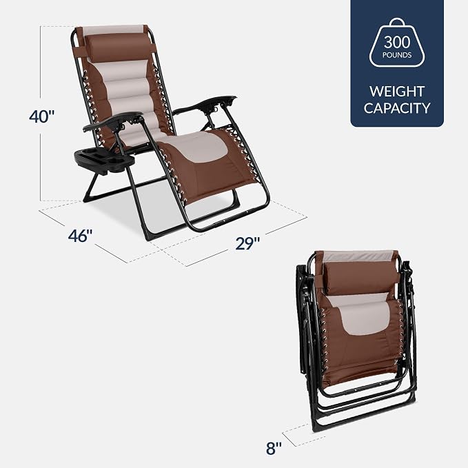 Best Choice Products Oversized Padded Zero Gravity Chair, Folding Outdoor Patio - Image 2
