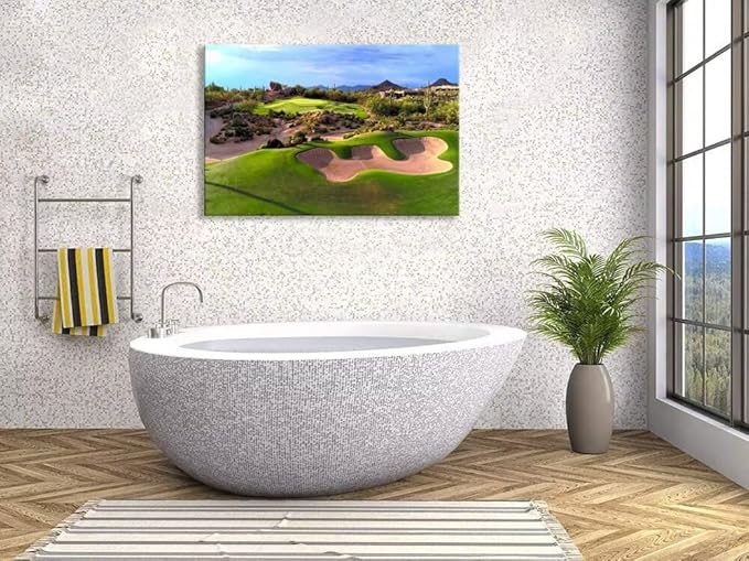 Arizona Desert Golf Course Wall Art Picture Golf Course Wall Decor for Living Room Bedroom Bathroom Home Decorations Golf Course Poster Framed Artwork Canvas Prints Ready to Hang(28''H x 44''W)