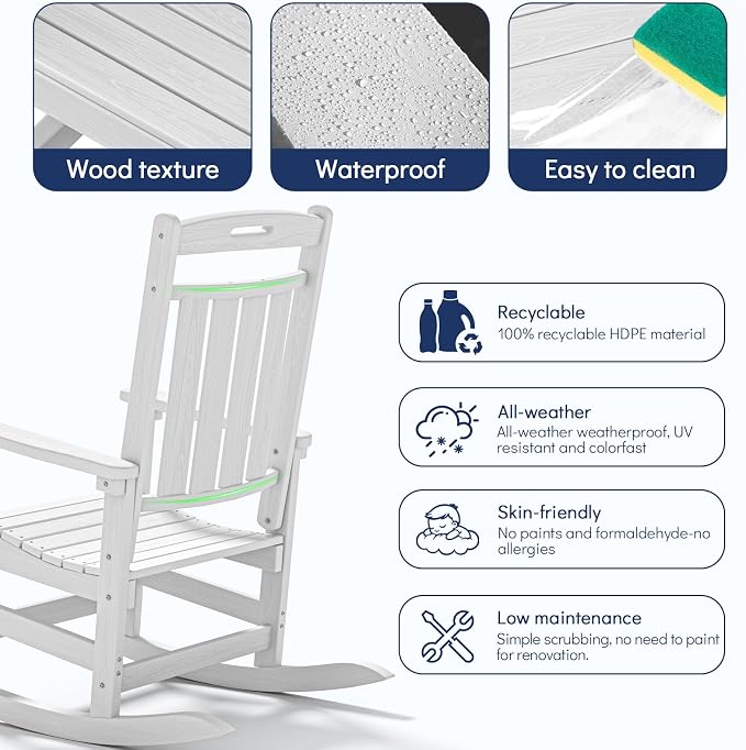 Oversized HDPE Outdoor Rocking Chair Set of 2, All-Weather, Extra Large & Extra - Image 6
