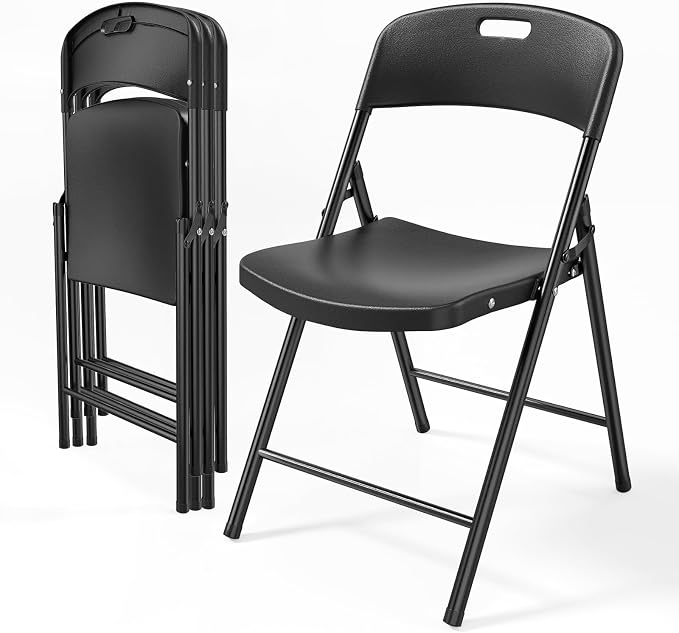 Bonnlo 4-Pack Black Plastic Folding Chairs, Portable Seat by Bonnlo