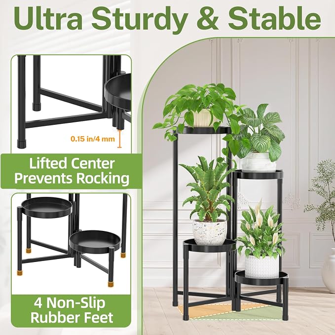 iDavosic.ly Plant Stand Indoor Outdoor, 4 Tier Metal Corner Shelf, Folding - Image 4