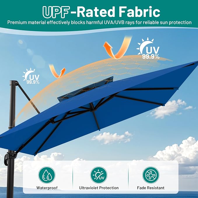 12×12 FT Double-Top Cantilever Patio Umbrella, Royal Blue | Square Offset - Image 5