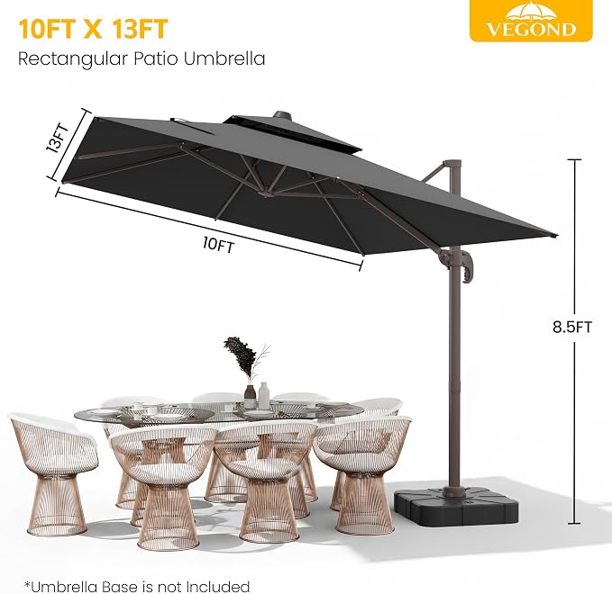 10x13 FT Patio Cantilever Umbrella, Rectangular Heavy Duty Offset Umbrella - Image 8
