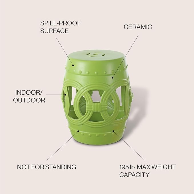JONATHAN Y Lucky Coins 16" Ceramic Garden Stool Side Table, Matte Green | - Image 4