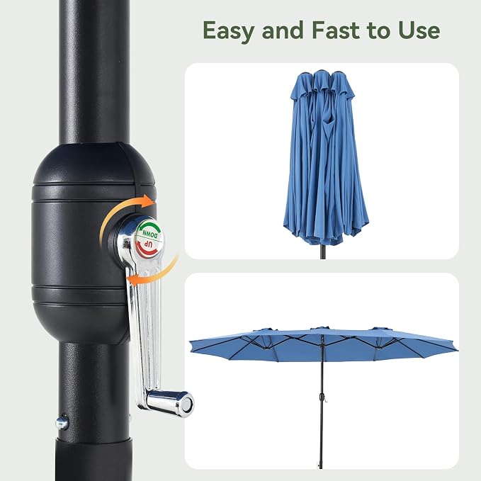 Aoxun 15ft Patio Umbrella with Base Included, Outdoor Double-Sided Rectangular - Image 8