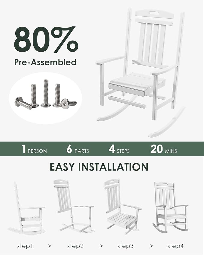 Outdoor Rocking Chair Set of 6, All-Weather Resistant Poly Lumber Rocker Chair - Image 3