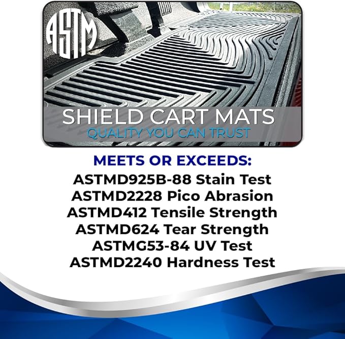 Shield Family/Club Clean Golf Cart Floor Mat, New & Improved, Only Golf Car Mat to Meet 6 ASTM Standard, Industry Standard Golf Cart Mat 8mm Thick – Patented – Fits Icon Models