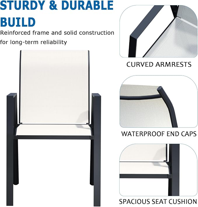 Outdoor Patio Chairs Set of 8, Oyster Beige Stackable Outdoor Chairs, - Image 5
