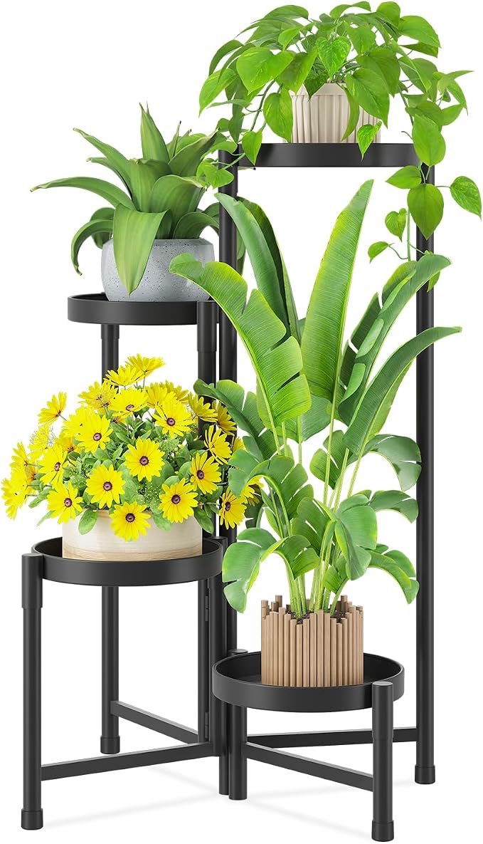 iDavosic.ly Plant Stand Indoor Outdoor, 4 Tier Metal Corner Shelf, Folding by iDavosicly