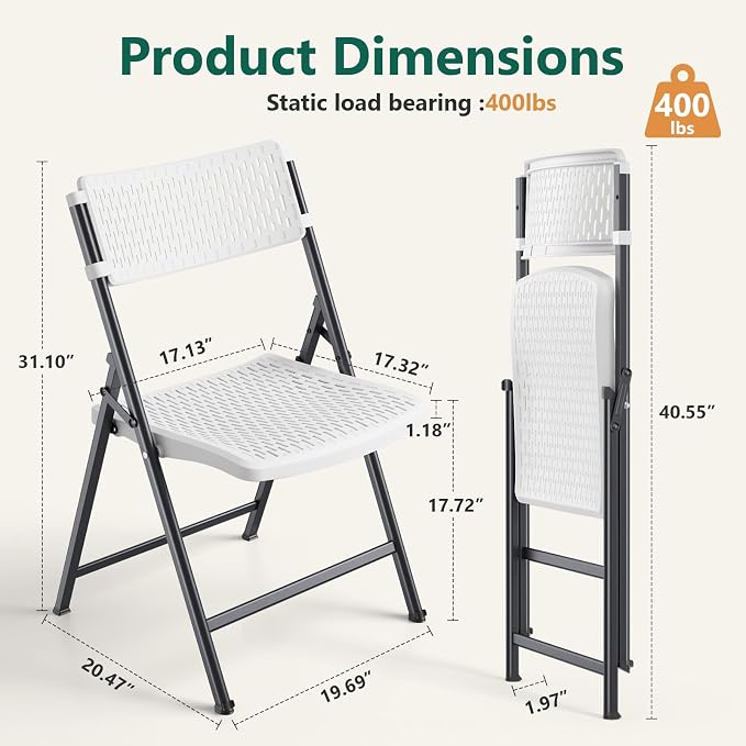 4-Pack White Folding Chairs, Mesh Plastic Seat - Image 3