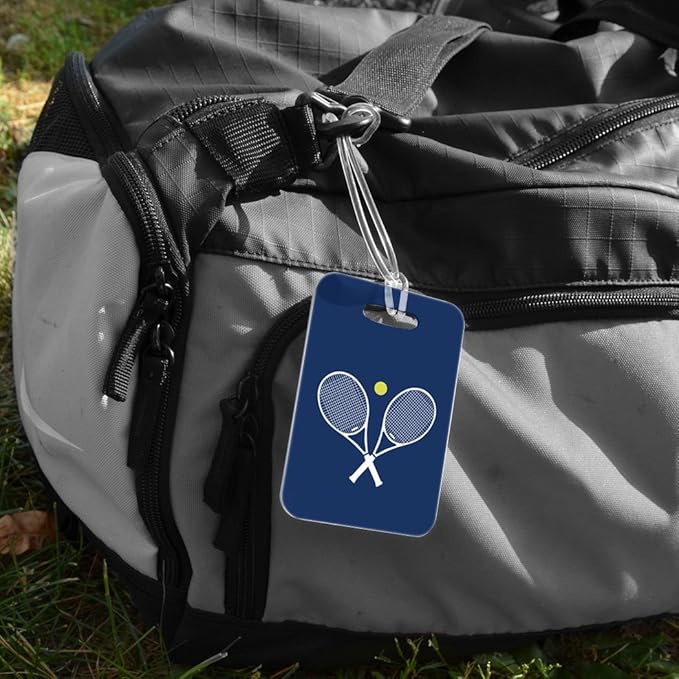 ChalkTalkSPORTS Tennis Luggage & Bag Tag | Crossed Tennis Rackets | Custom Info on Back | Medium | Navy