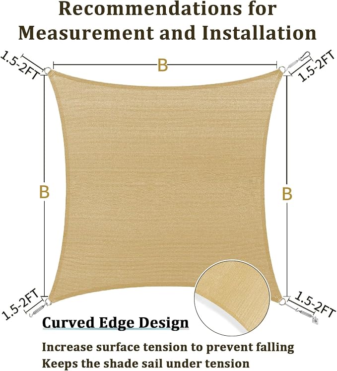 Shade&Beyond 7'x7' Sun Shade Sail Canopy Square, UV Block Breathable Curved - Image 5