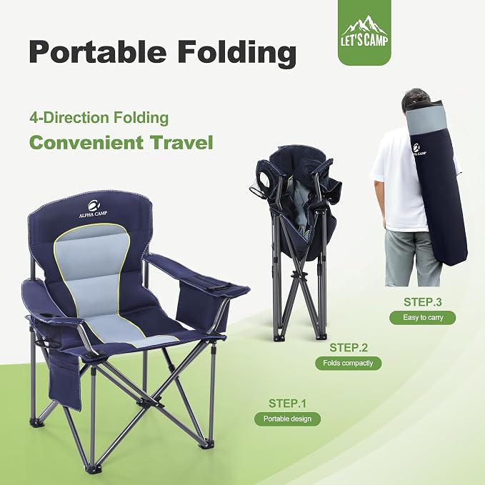 LET'S CAMP Folding Camping Chair Oversized Heavy Duty Padded Outdoor Chair | - Image 9