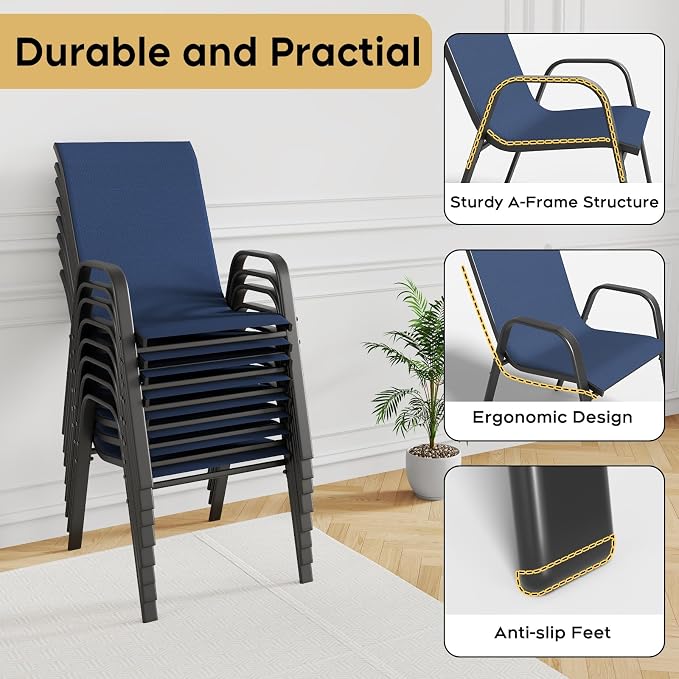 Patio Dining Chairs Set of 8 Outdoor Stackable Dining Chairs - Image 7